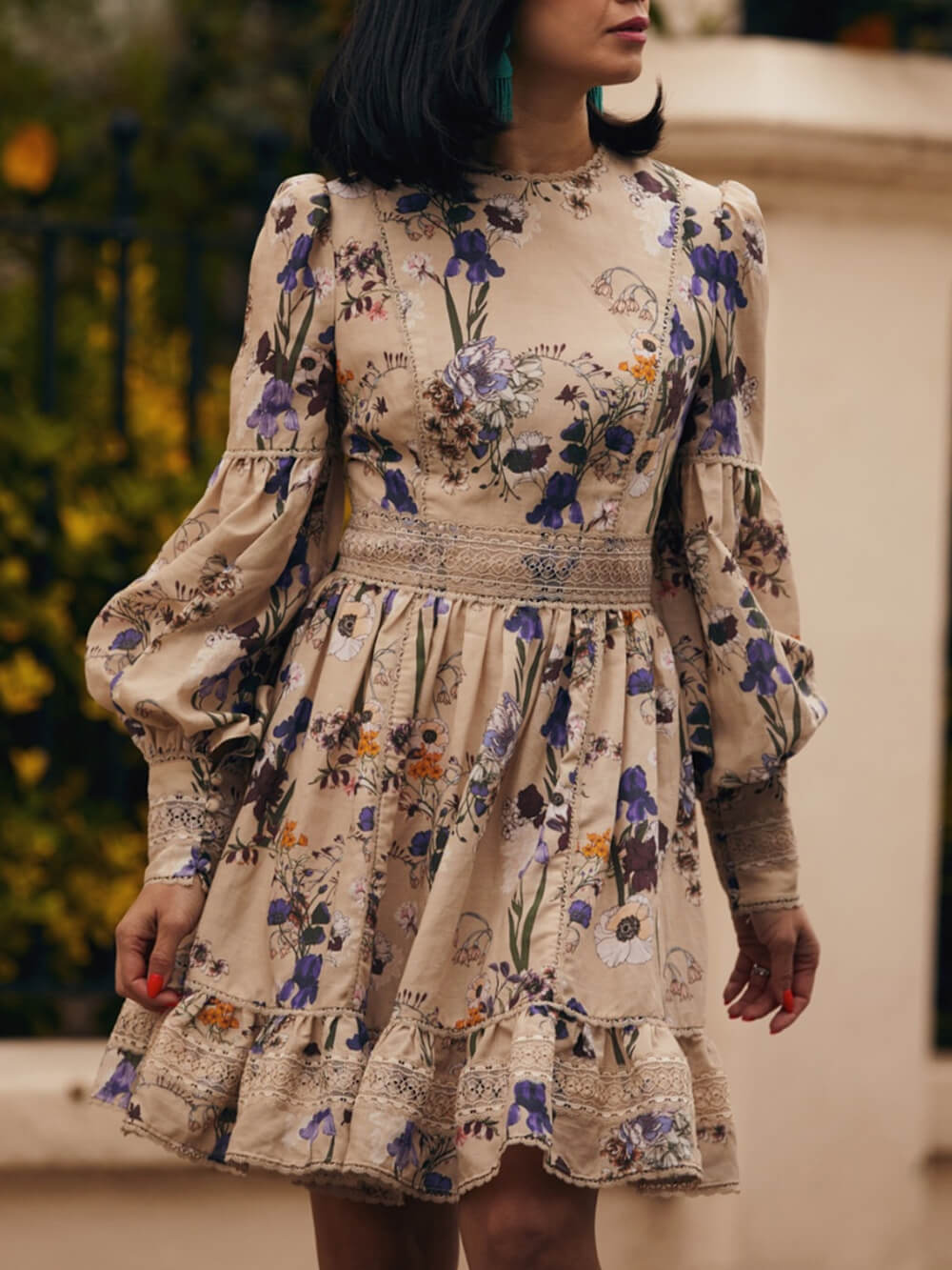 Floral Balloon Sleeve Mini Dress