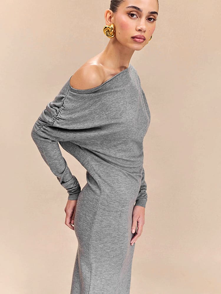 Off-Shoulder Draped Sleeve Maxi Dress