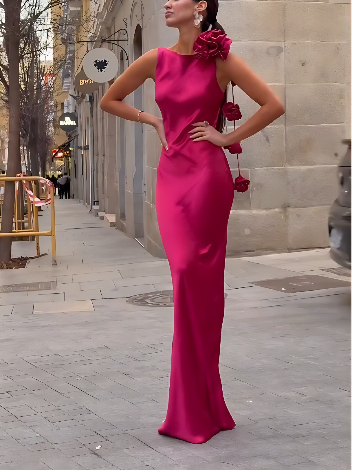 Floral Satin Ribbon Maxi Dress