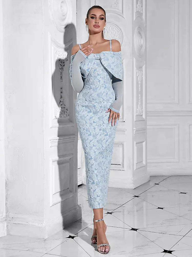 Floral Jacquard Mesh Midi Dress