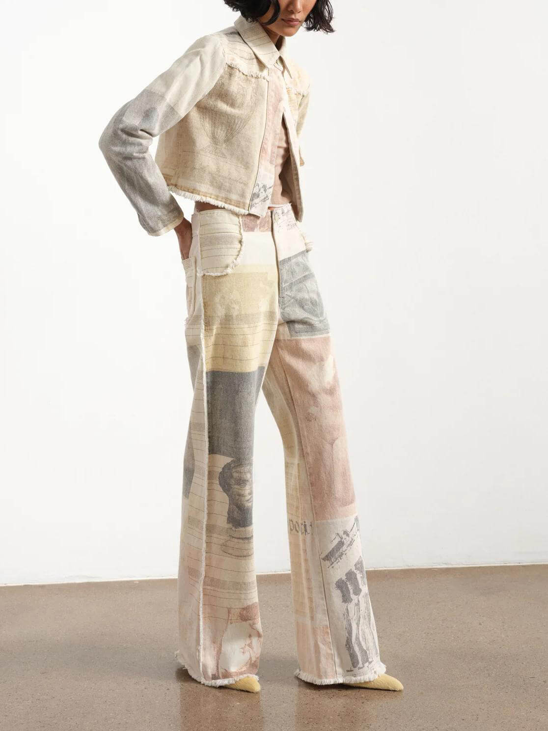 Vintage Print Wide Leg Jeans