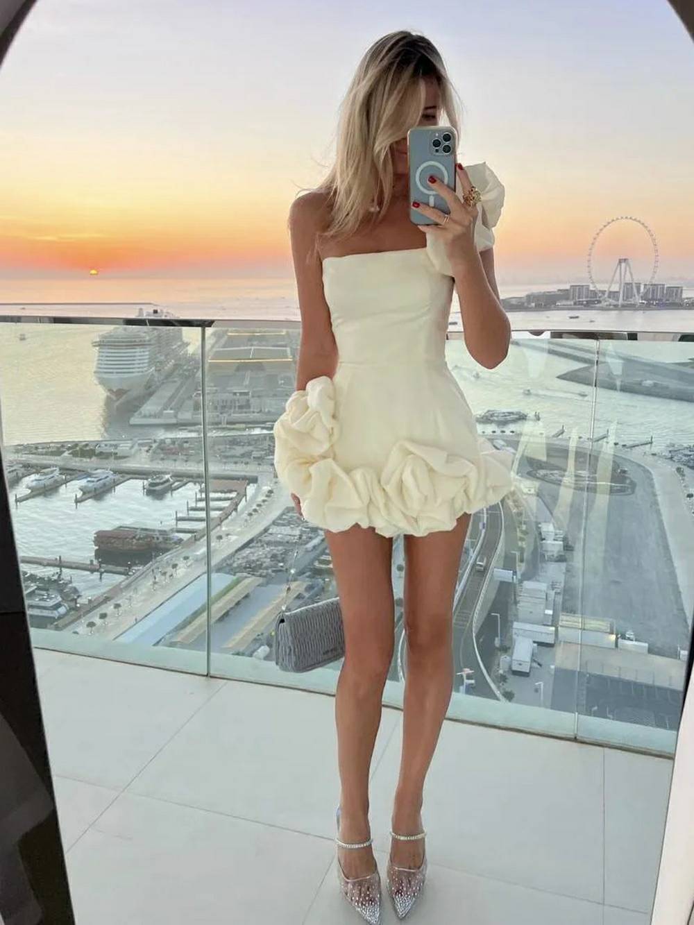 One-Shoulder Flounce Mini Dress