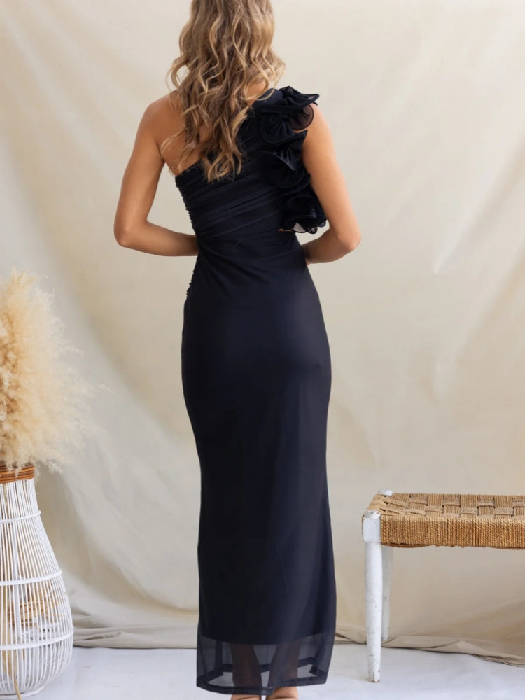Print One-Shoulder Slim Maxi Dress