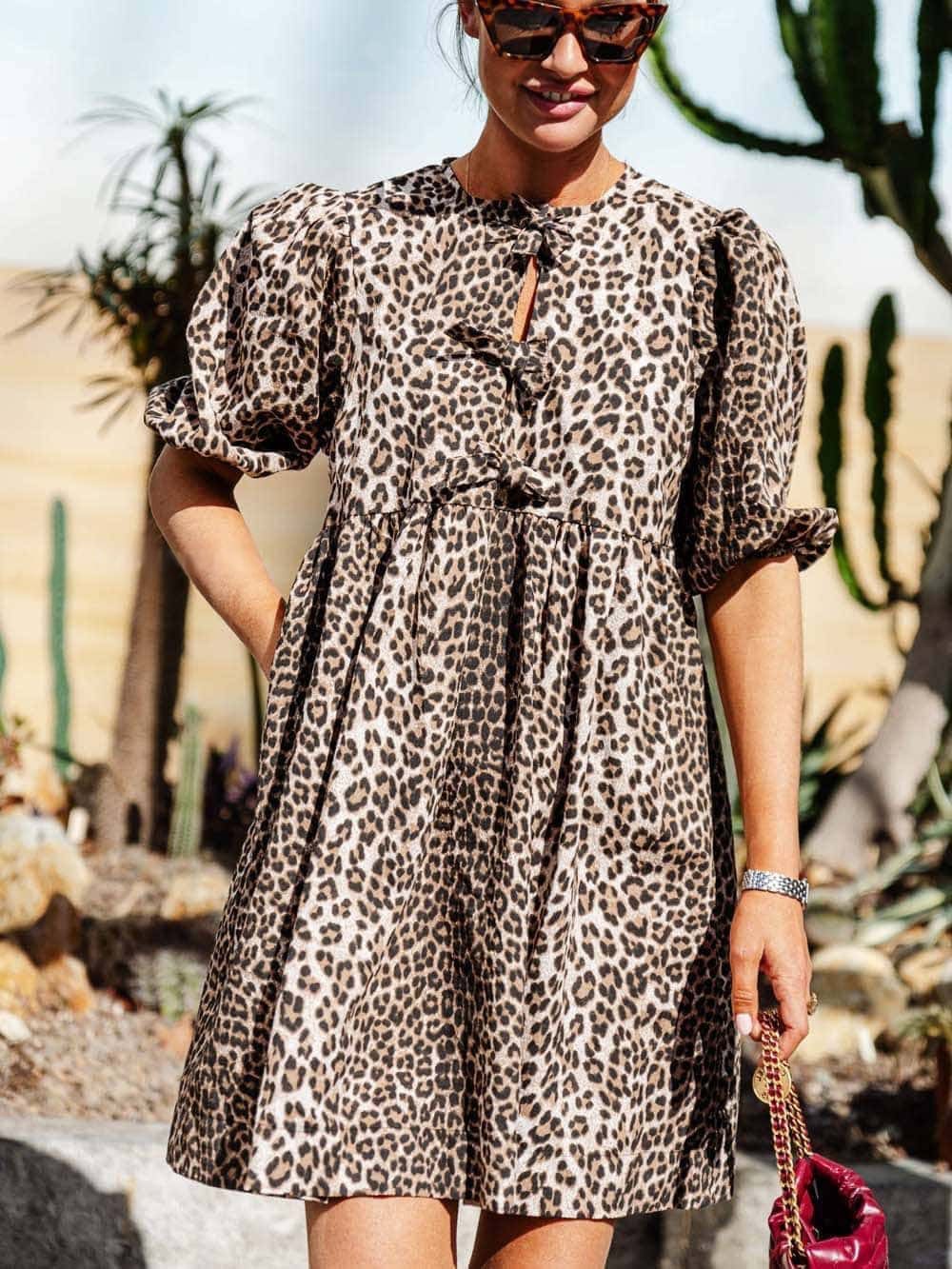 Leopard Print Puff Sleeve Mini