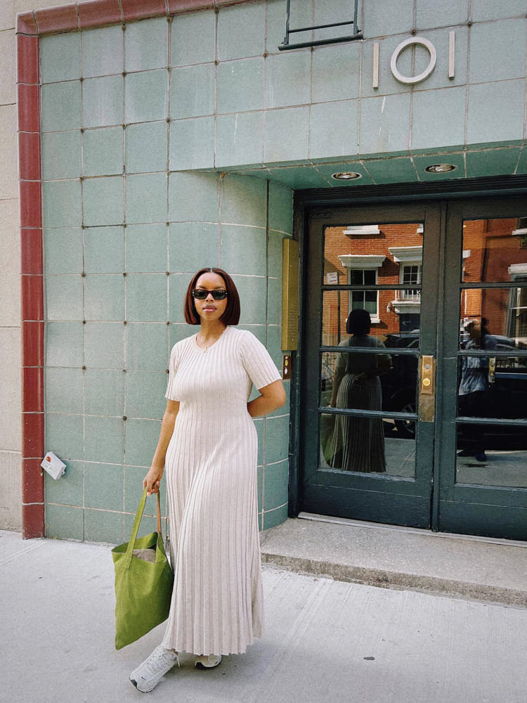 Striped Crew Neck Knit Maxi Dress