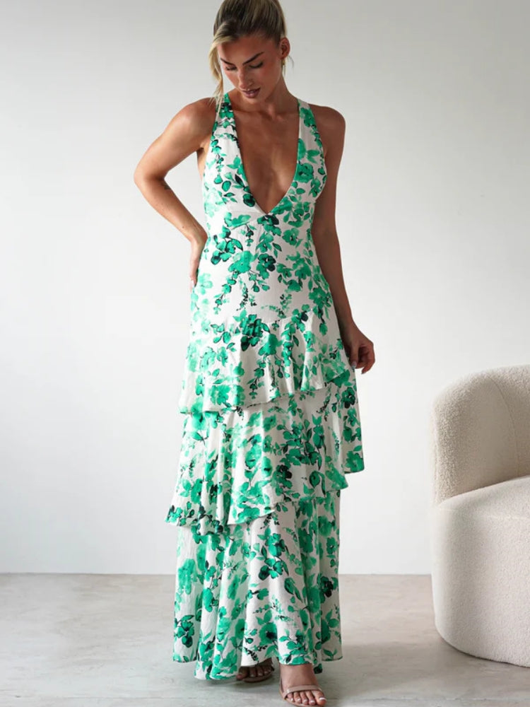 Floral V-Neck Slip Maxi Dress