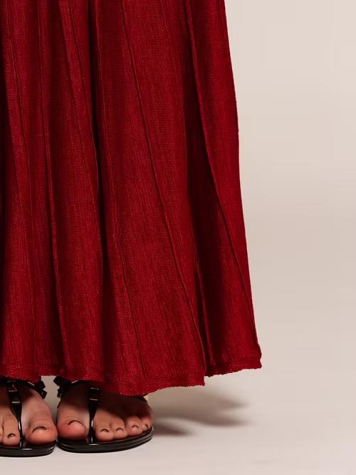 Strapless Pleated Wine Maxi Dress