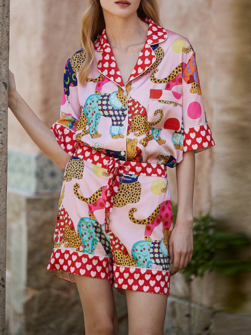 Leopard Print Silk Pyjama Set