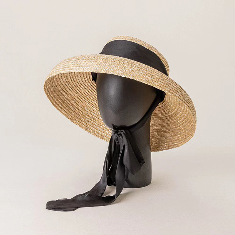 The Aurelia — Wide-Brim Straw Hat with Trailing Ribbon