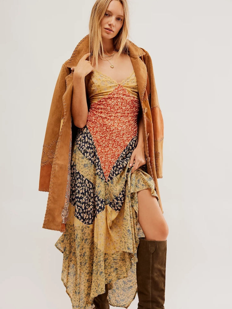 Boho Patchwork Open Back Maxi Dress