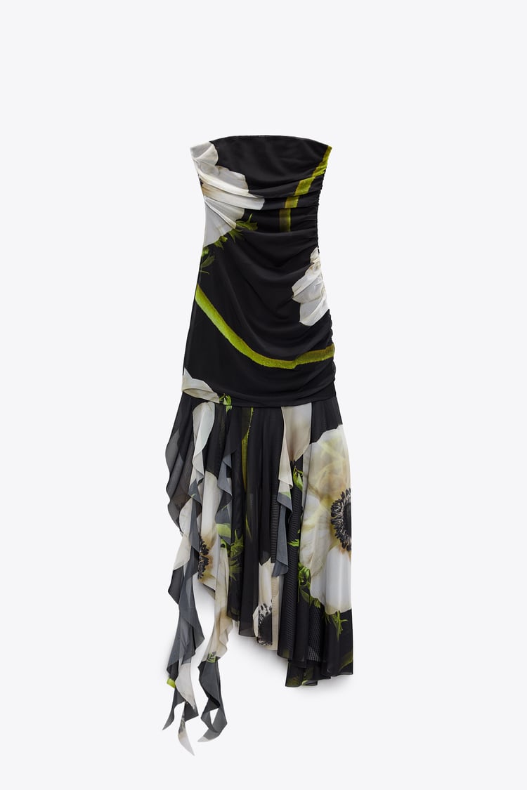 Ruched Mesh Tube Midi Dress
