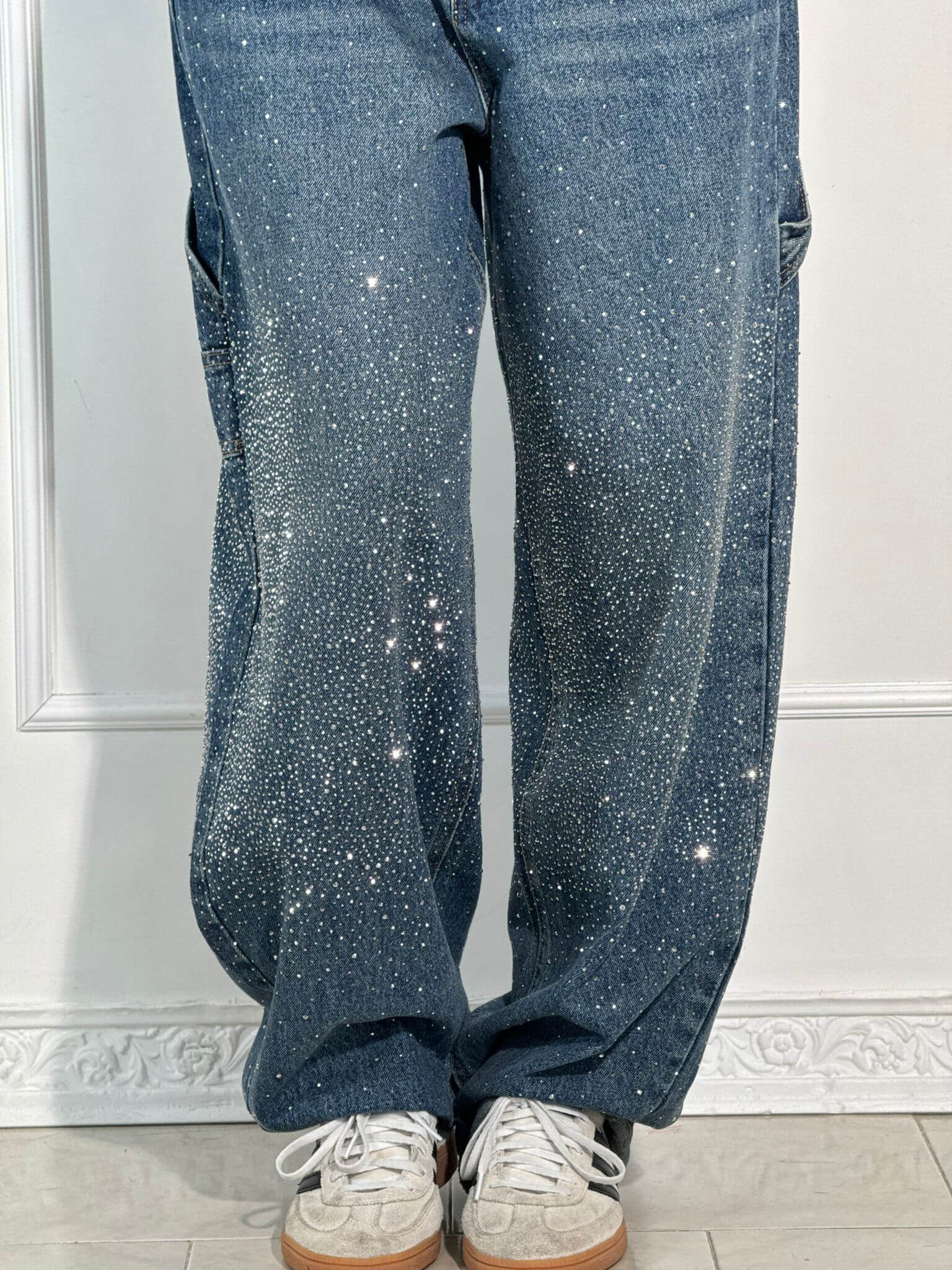 Rhinestone Barrel Leg Jeans