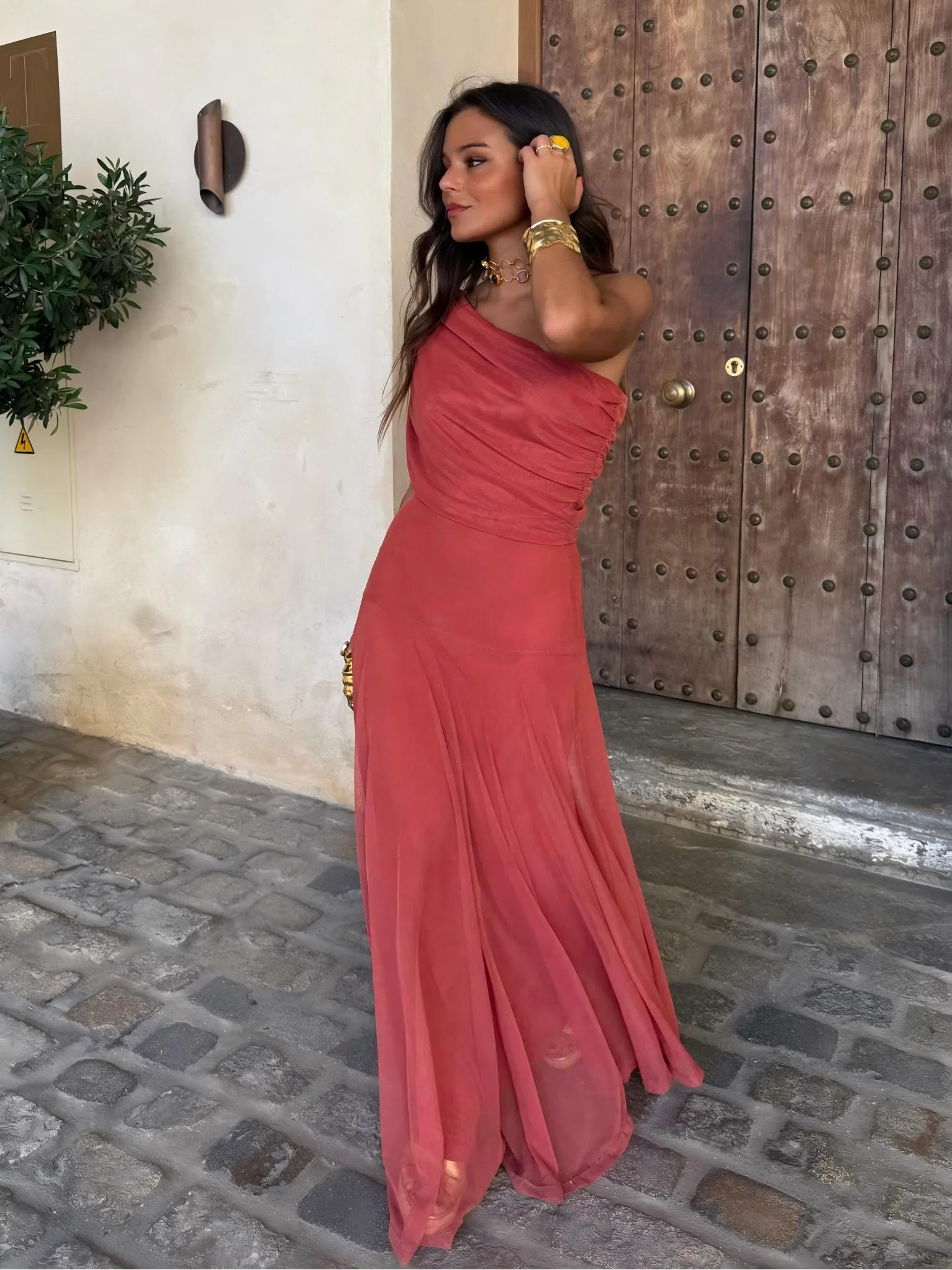 The Rosenne — Off-Shoulder Mesh Maxi Dress