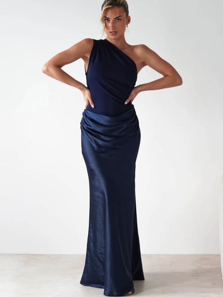 Asymmetric Diagonal Seam Cocktail Dress