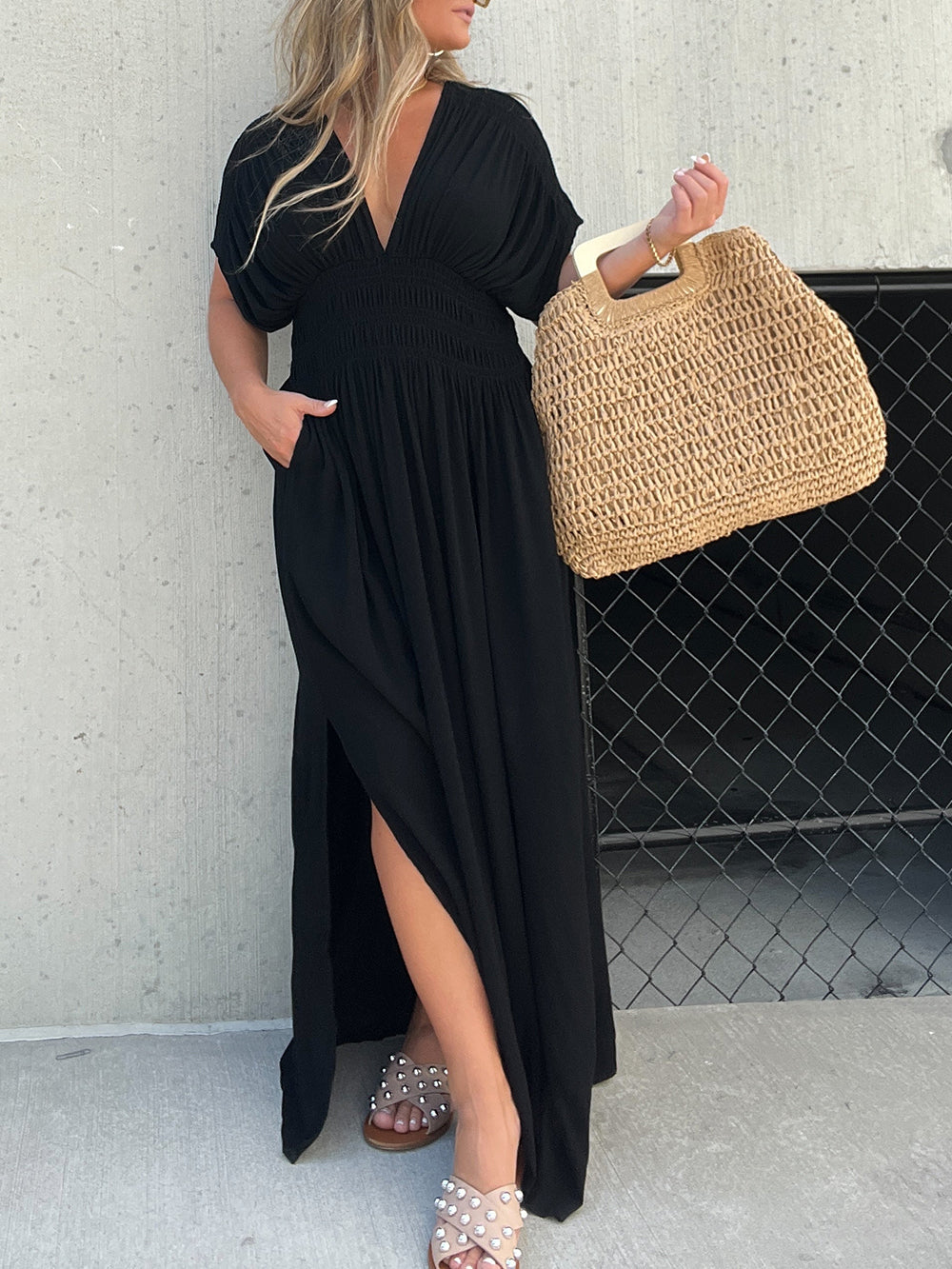 Kimono Sleeve Smocked Maxi Dress