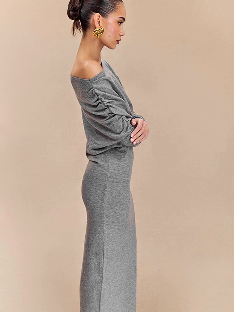 Off-Shoulder Draped Sleeve Maxi Dress