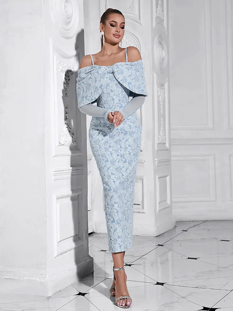 Floral Jacquard Mesh Midi Dress