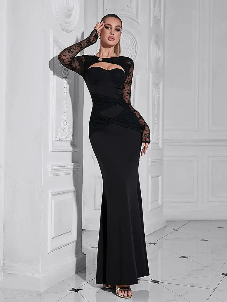 Sexy Hollow Neck Long Sleeve Dress