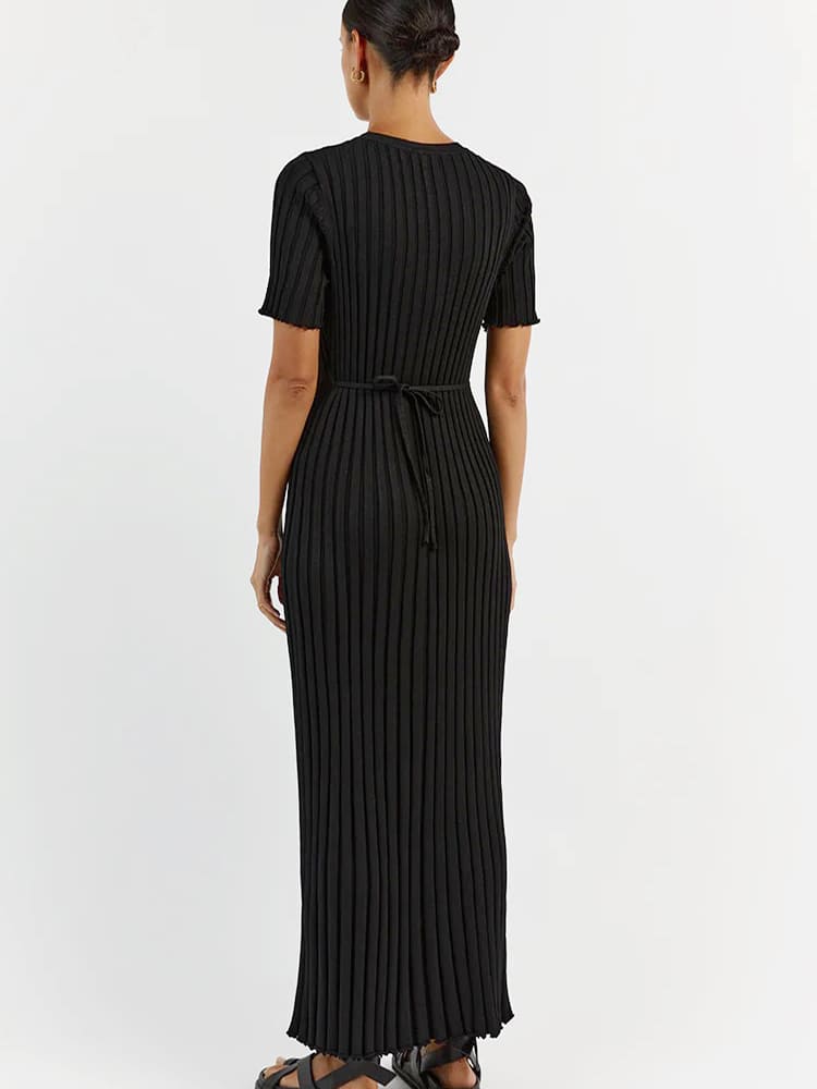 Striped Crew Neck Knit Maxi Dress