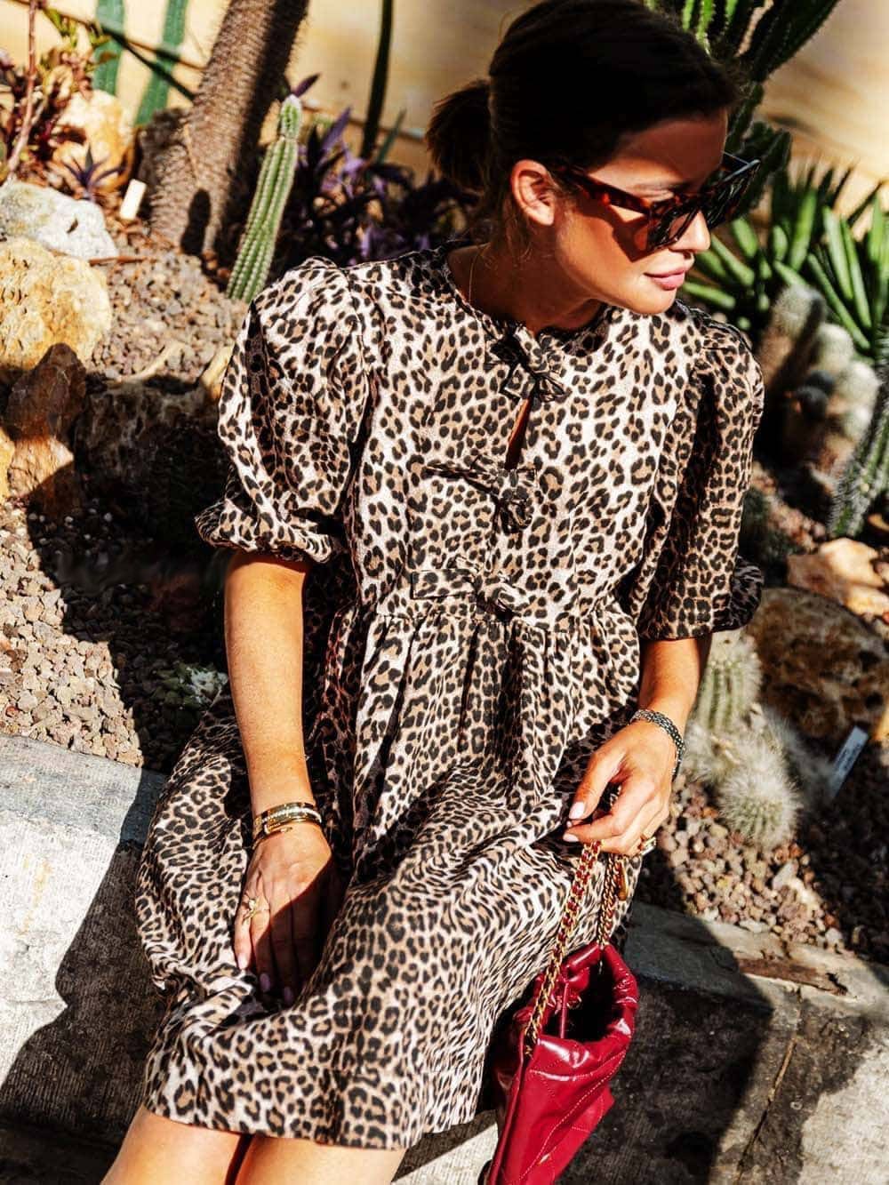 Leopard Print Puff Sleeve Mini