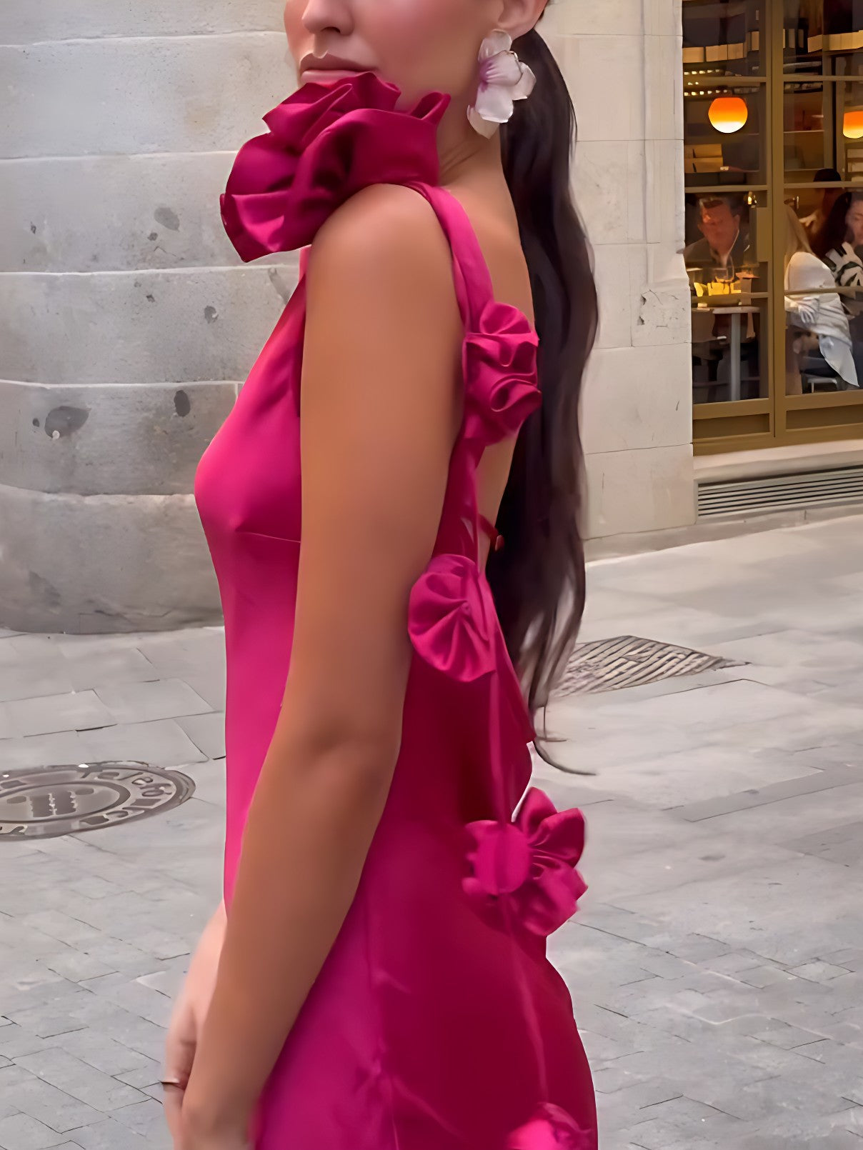 Floral Satin Ribbon Maxi Dress