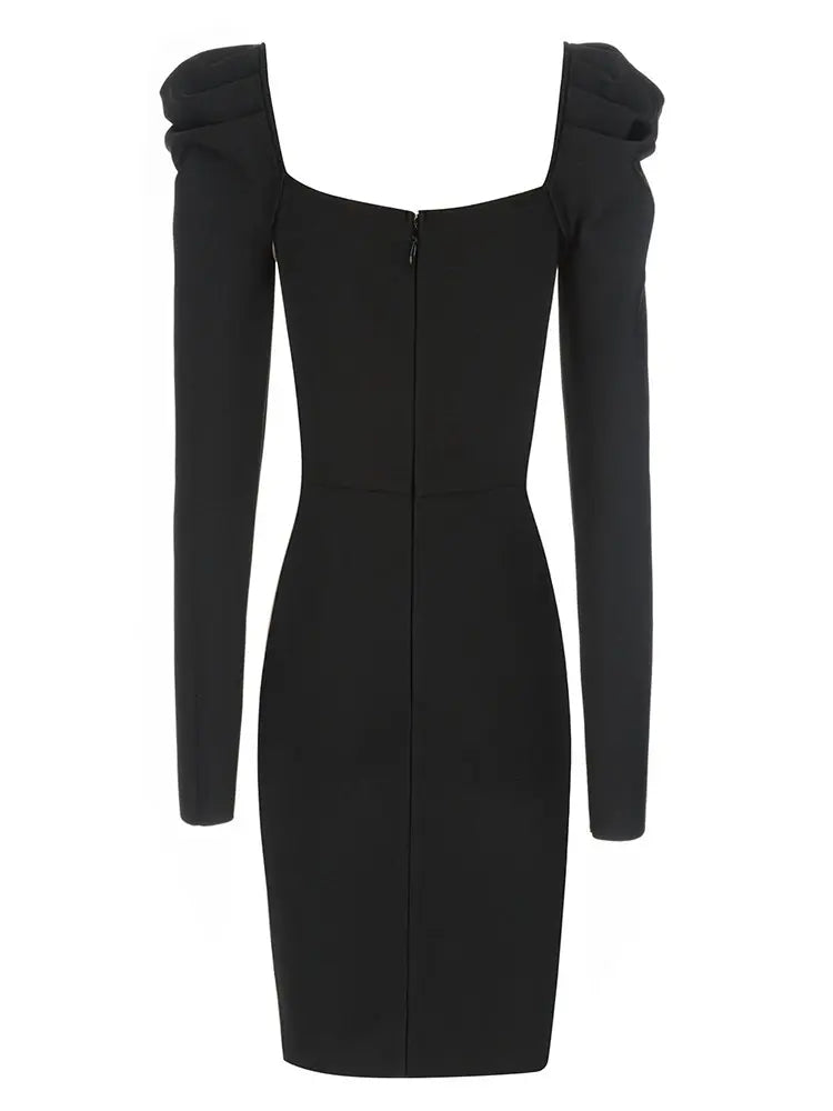 Lace V-Neck Puff Sleeve Party Dress