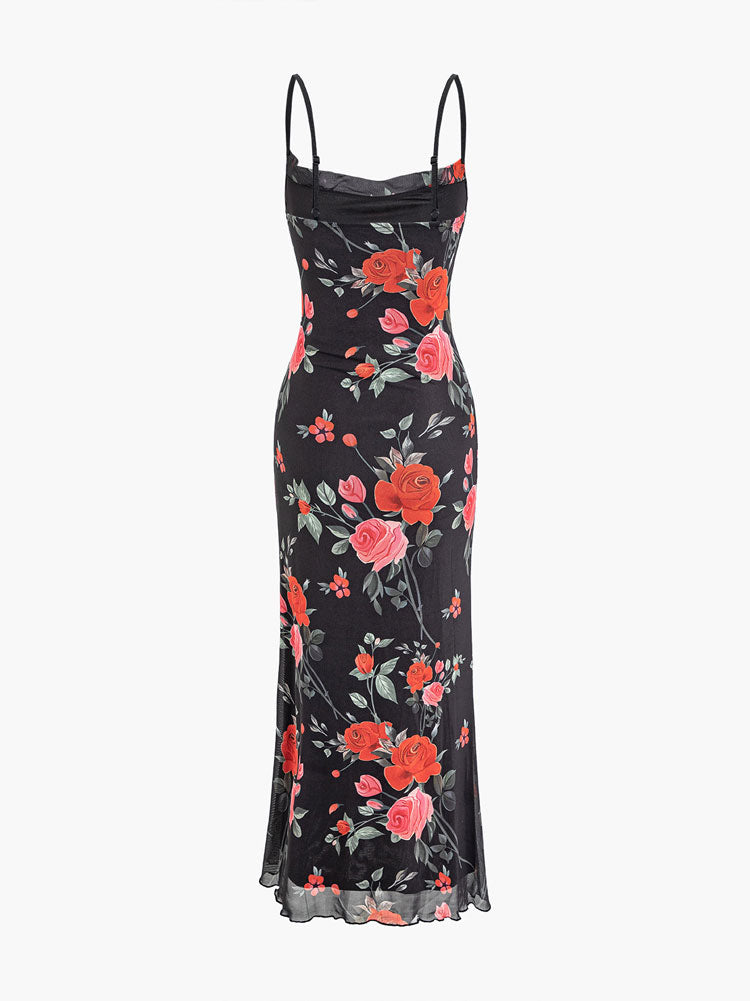 Mesh Spaghetti Strap Maxi Dress