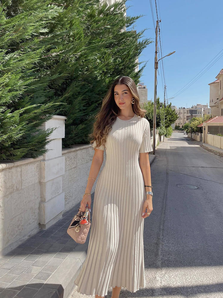 Striped Crew Neck Knit Maxi Dress