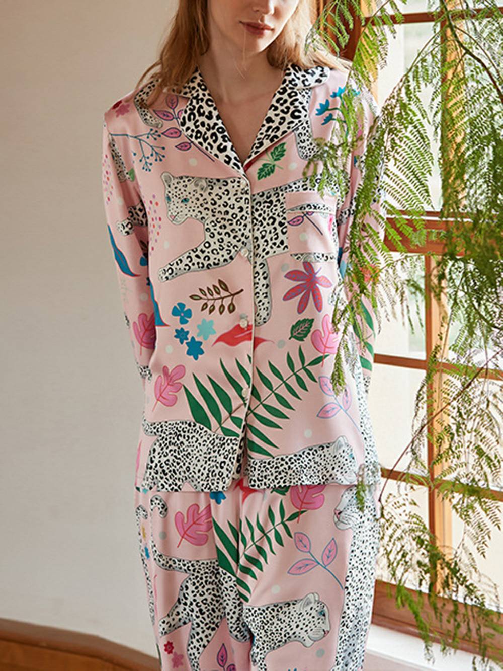 Pink Snow Leopard Silk Pyjama Set