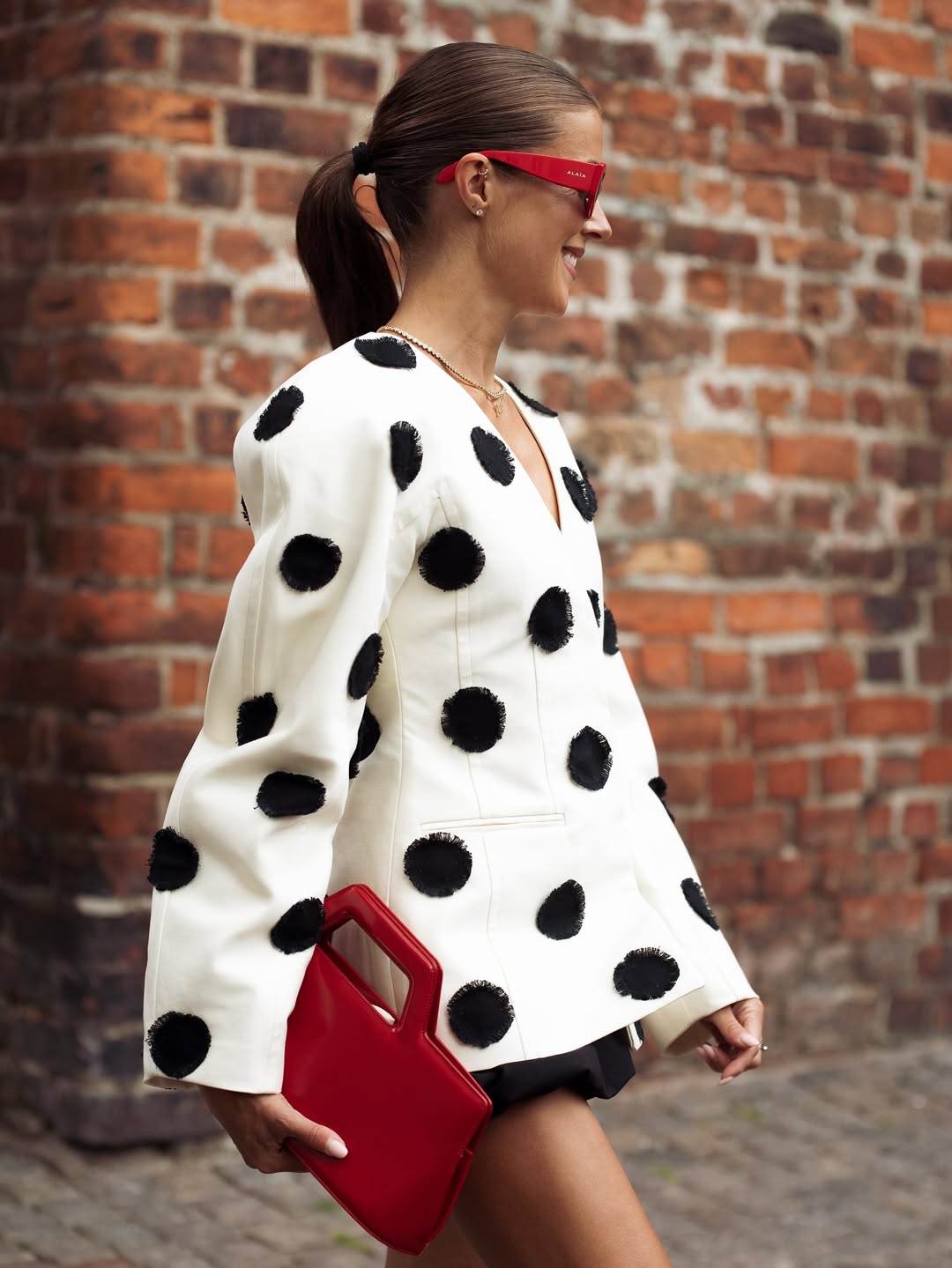 Polka Dot Puff Sleeve Blazer