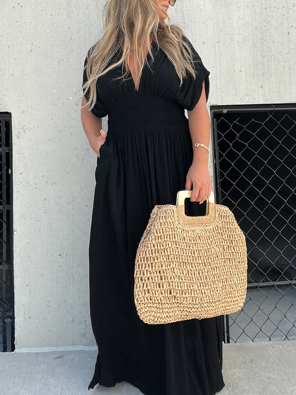 Kimono Sleeve Smocked Maxi Dress