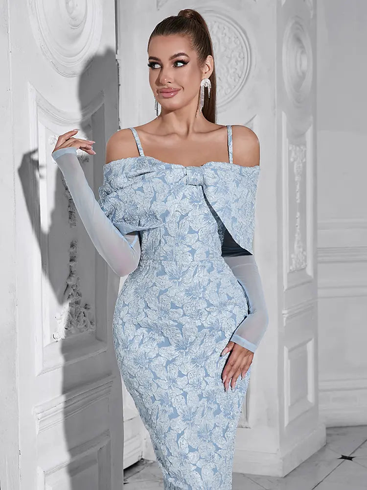 Floral Jacquard Mesh Midi Dress