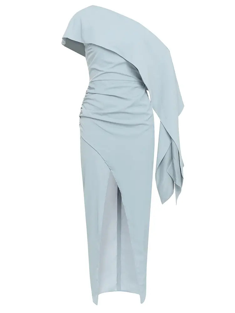 Asymmetrical Shoulder Long Dress