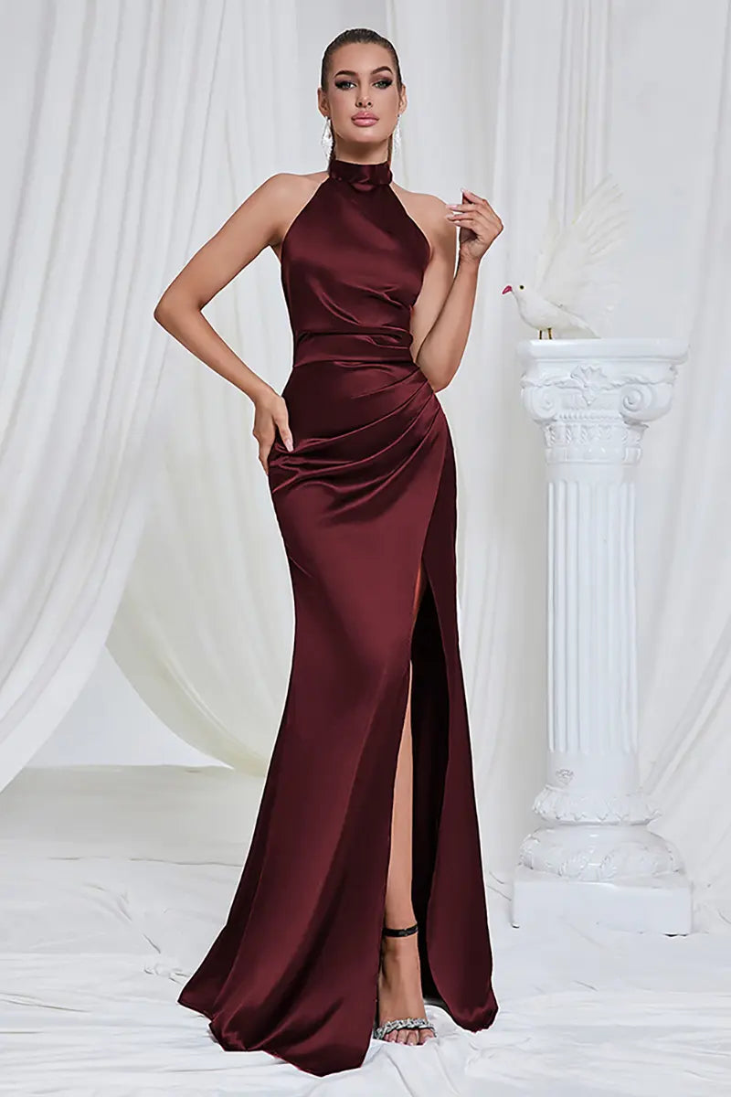 Slit Halter Evening Gown