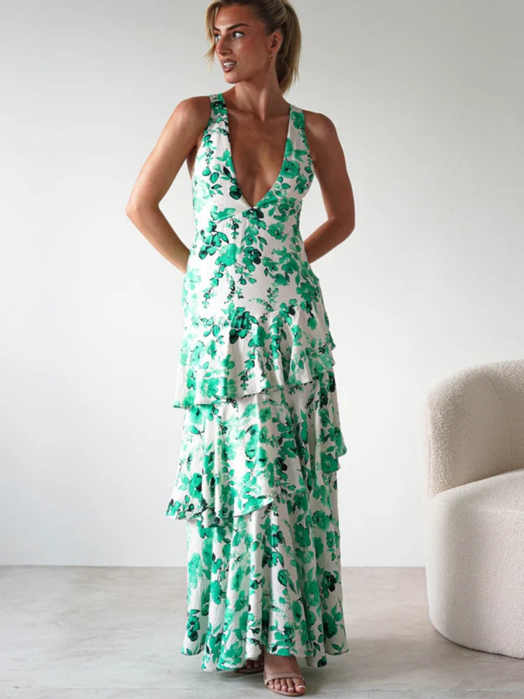Floral V-Neck Slip Maxi Dress