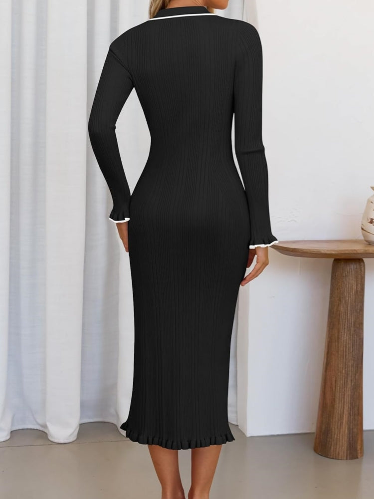 Contrast Collar Knit Dress