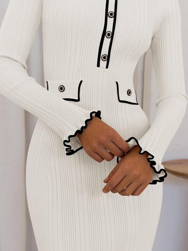 Contrast Collar Knit Dress