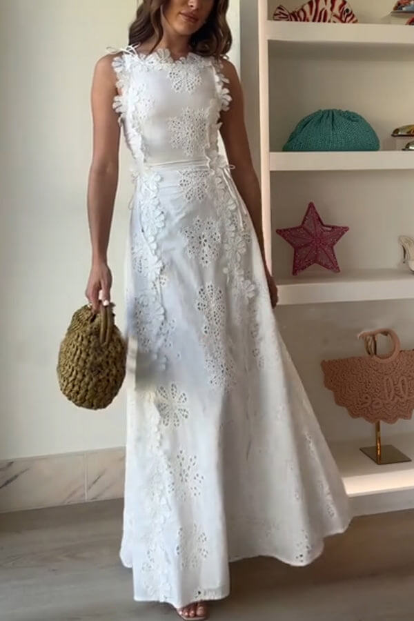 Crochet Lace-Up Maxi Dress