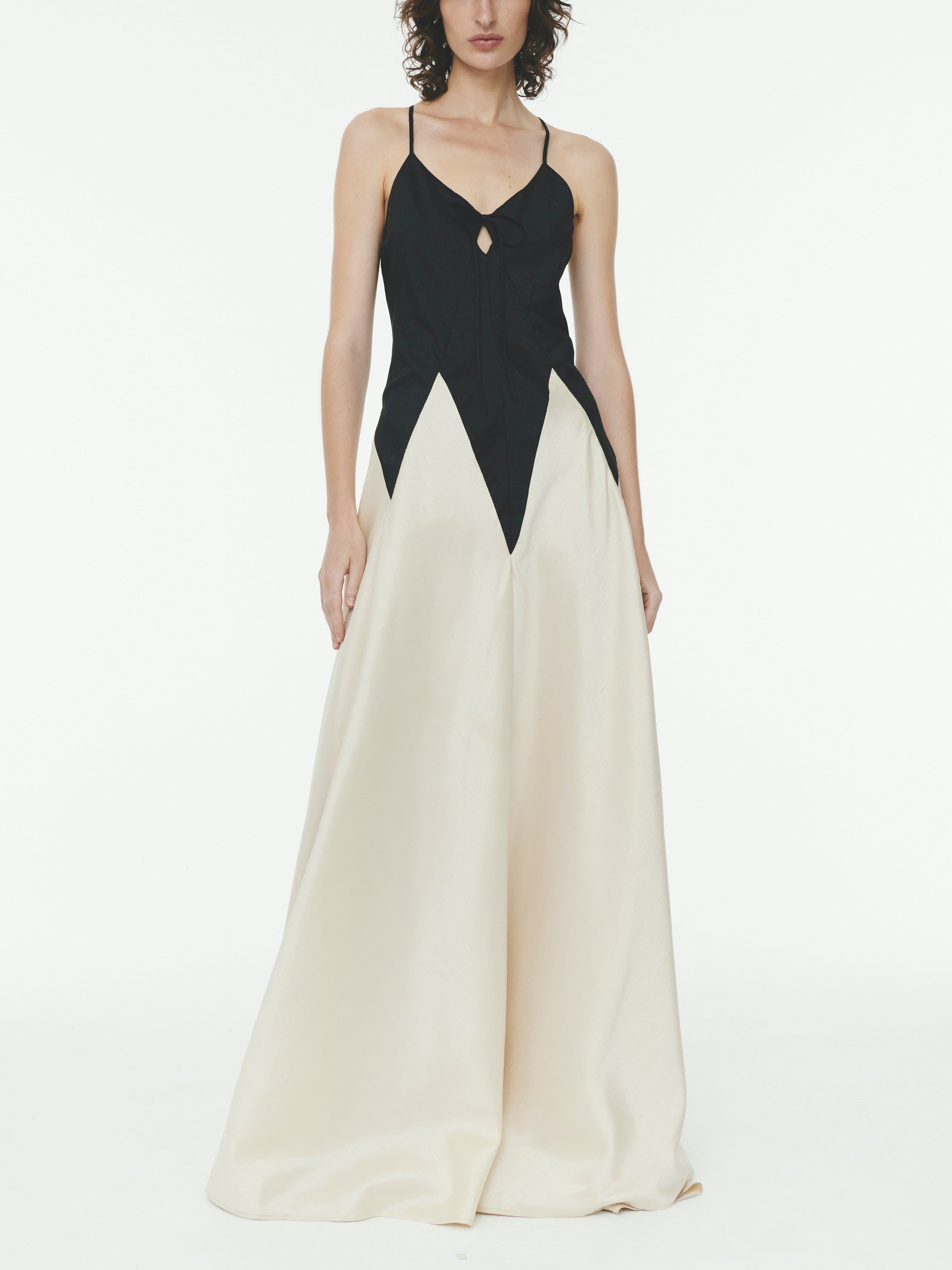 Contrast Stitch Halter Maxi Dress