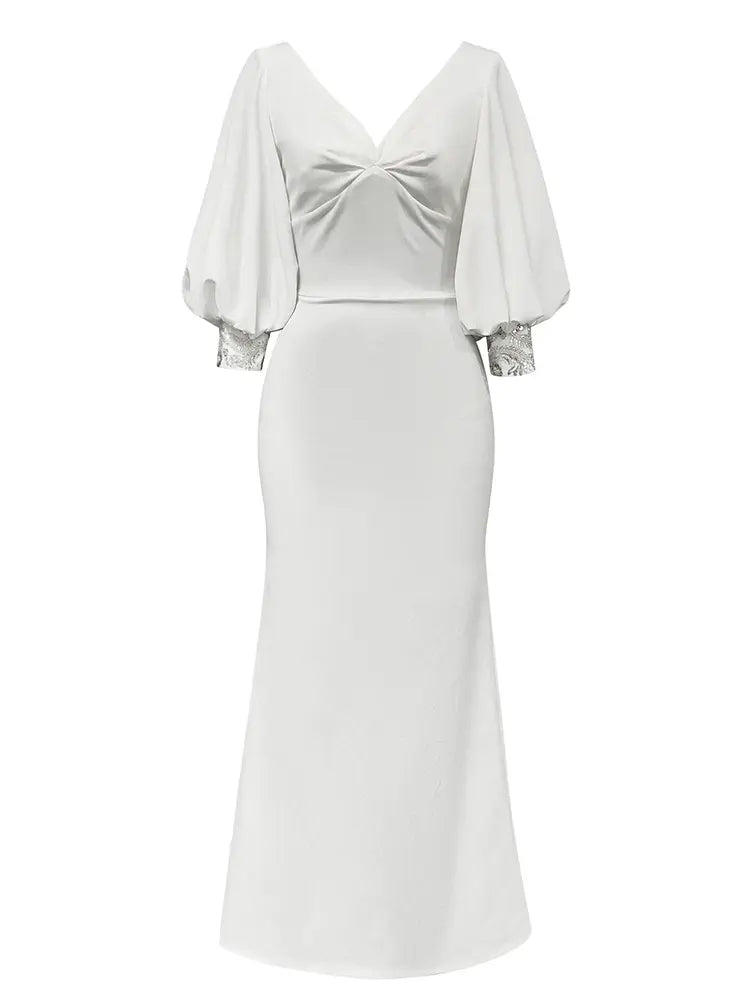 V-Neck Bubble Sleeve Dress
