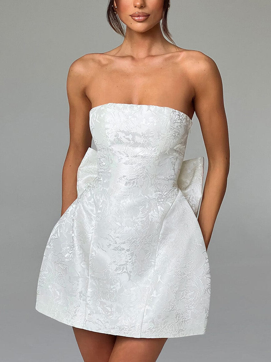 Jacquard Tube Top Bow Mini Dress