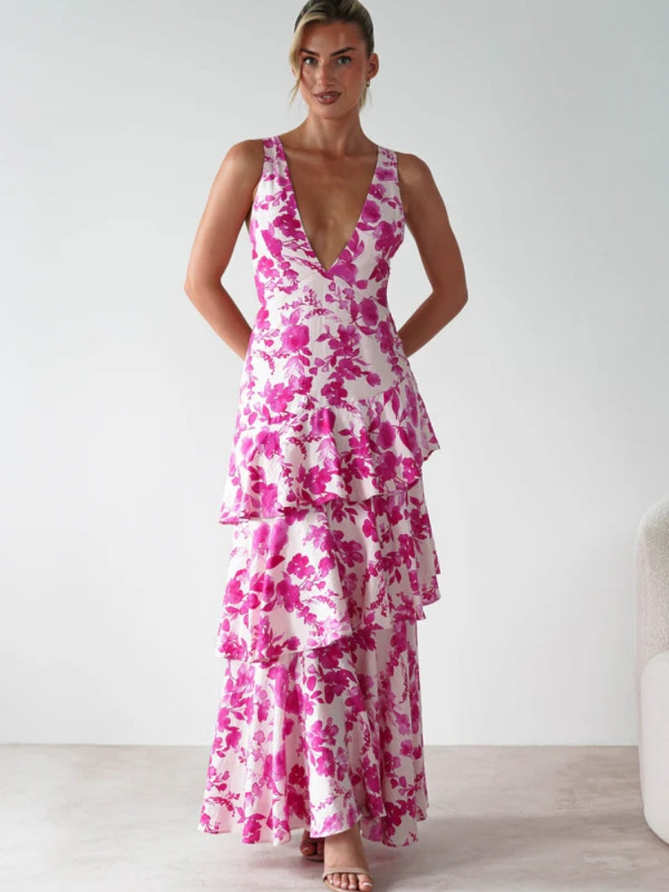 Floral V-Neck Slip Maxi Dress