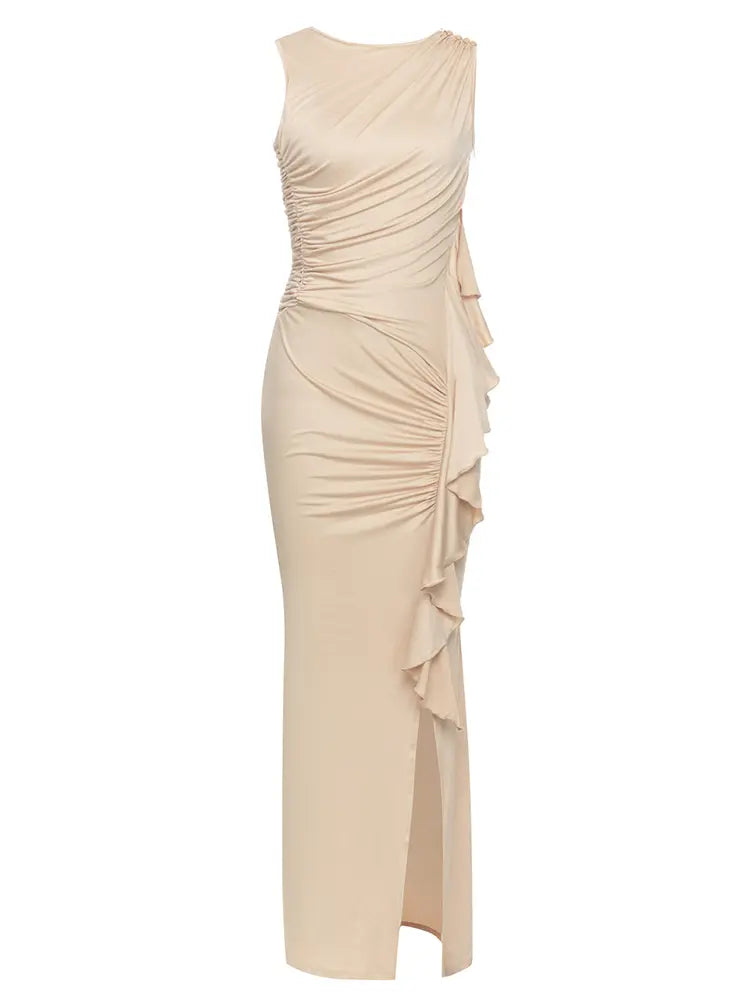 Stylish Pleated Ruffle Sleeveless Dress