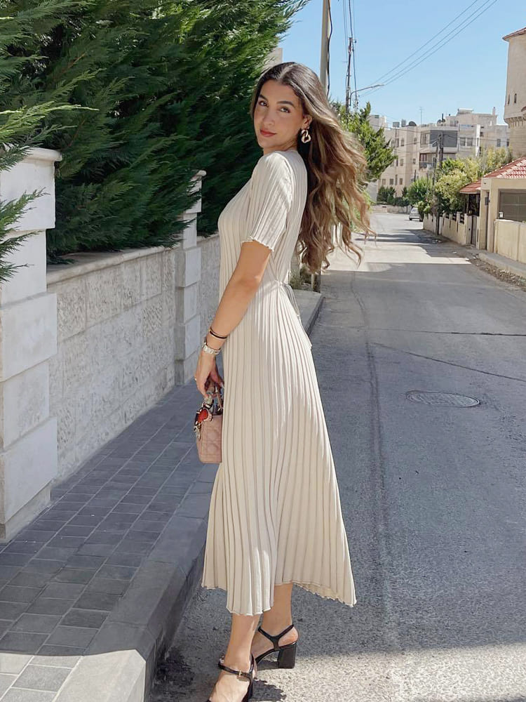 Striped Crew Neck Knit Maxi Dress