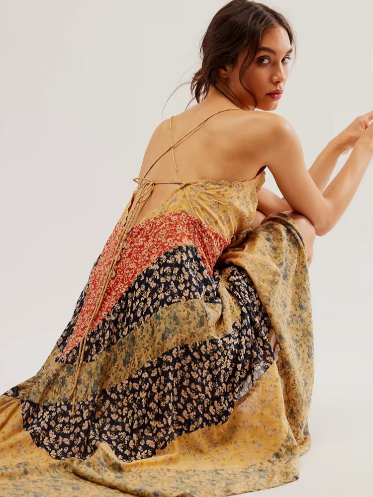 Boho Patchwork Open Back Maxi Dress