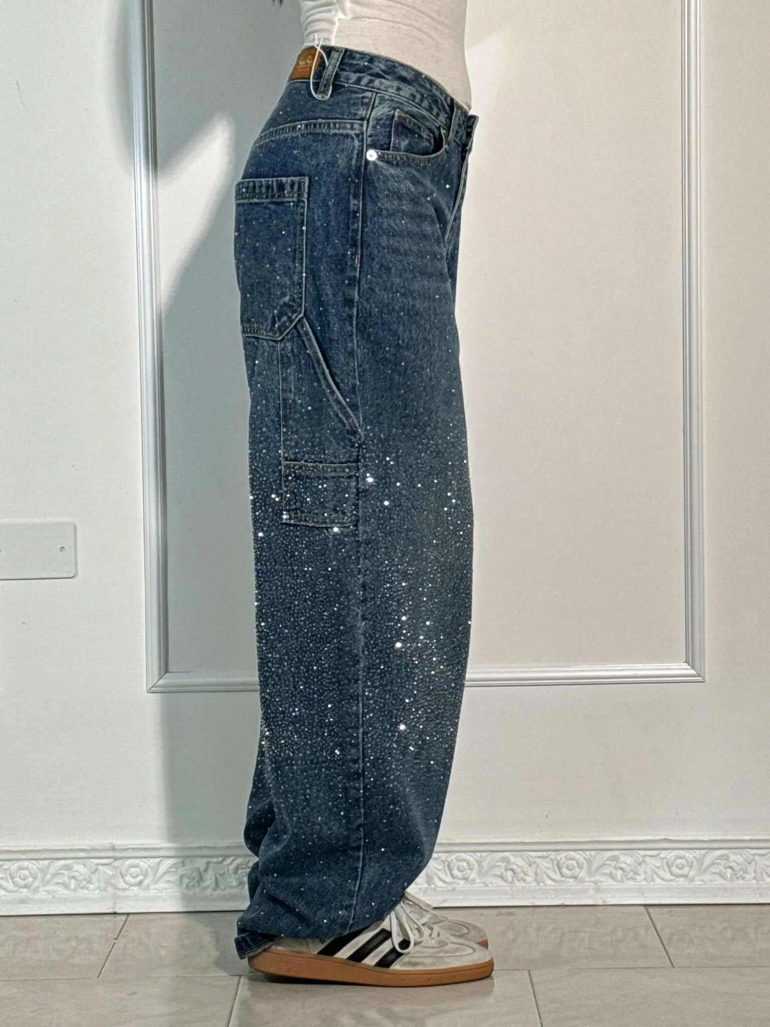 Rhinestone Barrel Leg Jeans