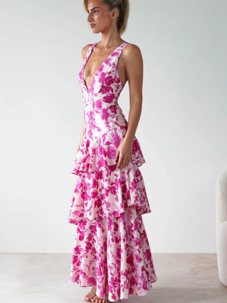 Floral V-Neck Slip Maxi Dress