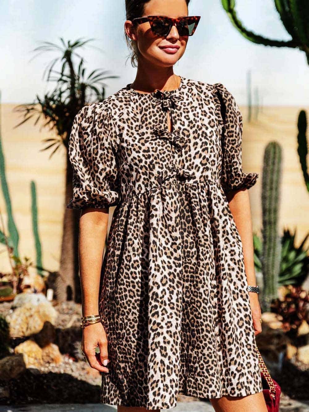 Leopard Print Puff Sleeve Mini