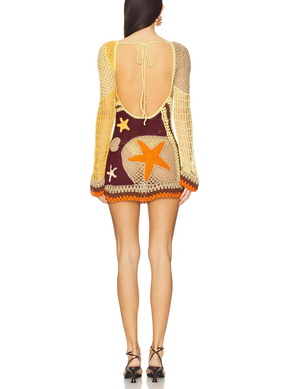 Coral Crochet Open Back Dress