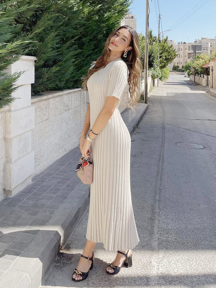 Striped Crew Neck Knit Maxi Dress